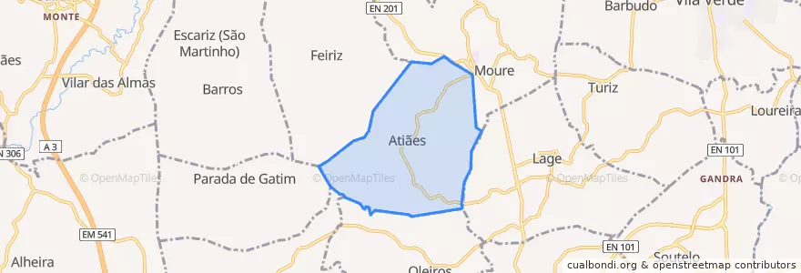 Mapa de ubicacion de Atiães.