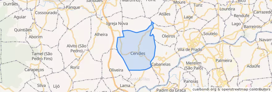 Mapa de ubicacion de Cervães.