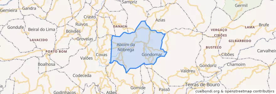 Mapa de ubicacion de Aboim da Nóbrega e Gondomar.