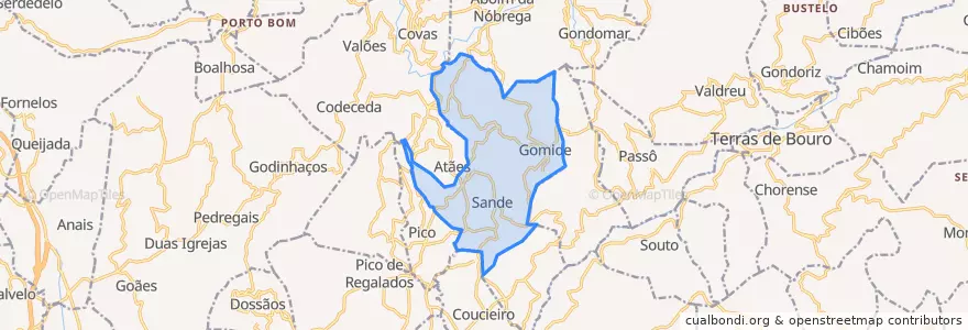 Mapa de ubicacion de Sande, Vilarinho, Barros e Gomide.