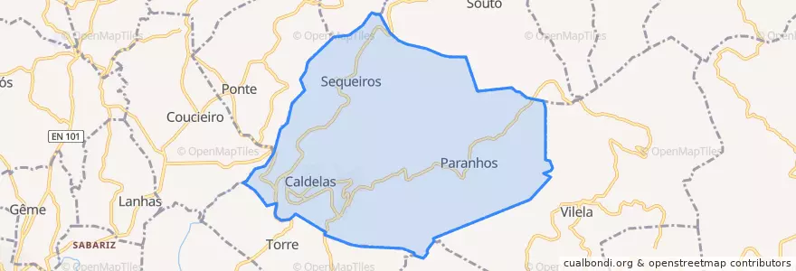 Mapa de ubicacion de Caldelas, Sequeiros e Paranhos.