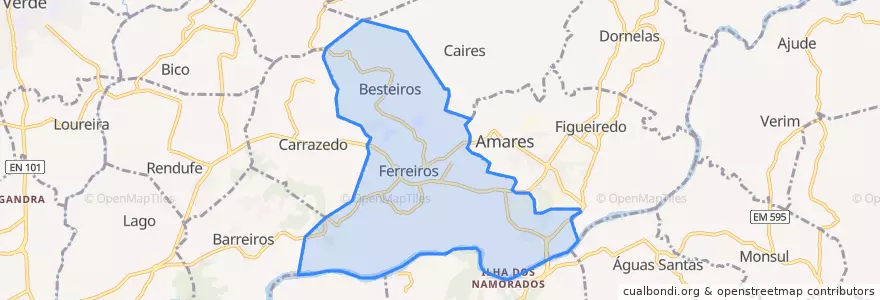 Mapa de ubicacion de Ferreiros, Prozelo e Besteiros.