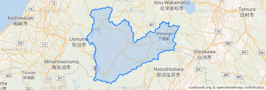 Mapa de ubicacion de 南会津郡.