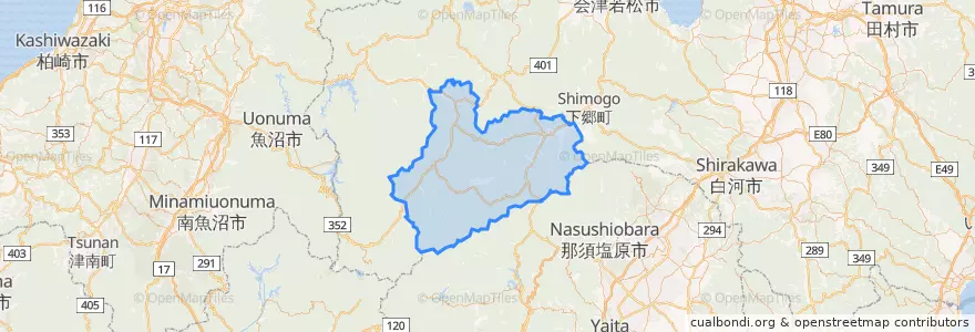Mapa de ubicacion de 南会津町.
