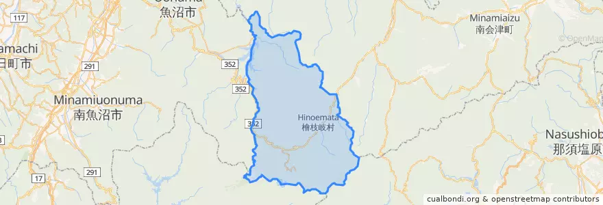 Mapa de ubicacion de 檜枝岐村.