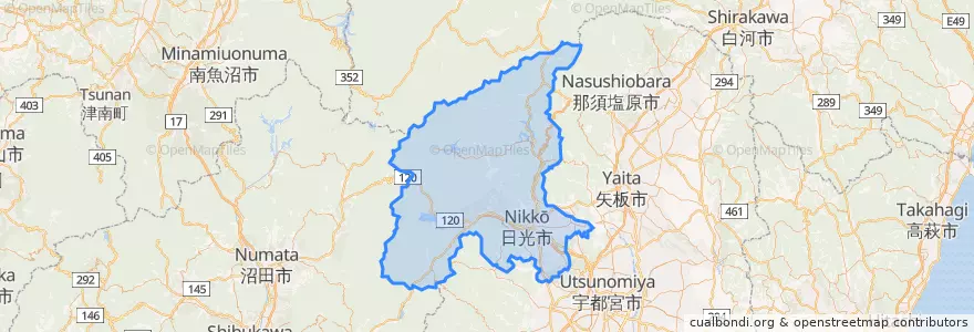 Mapa de ubicacion de 日光市.