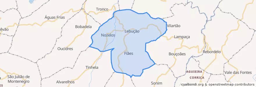 Mapa de ubicacion de Lebução, Fiães e Nozelos.