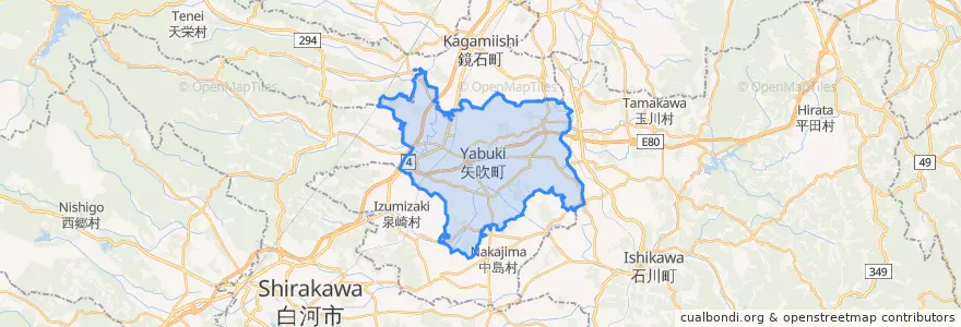 Mapa de ubicacion de 矢吹町.