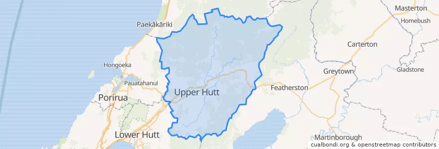 Mapa de ubicacion de Upper Hutt City.