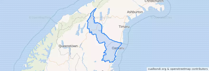 Mapa de ubicacion de Waitaki District.
