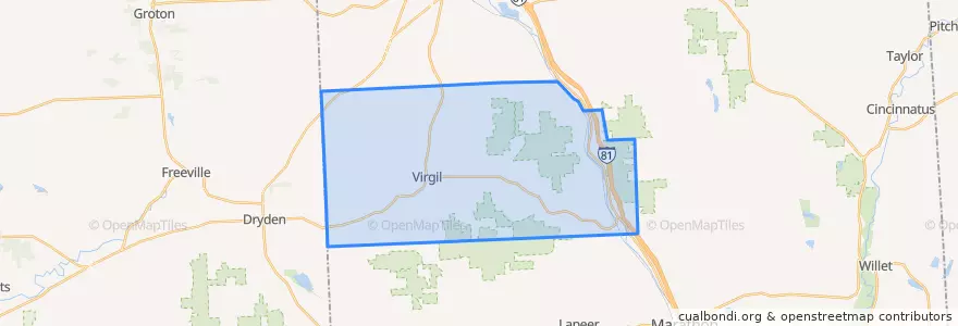 Mapa de ubicacion de Virgil Town.