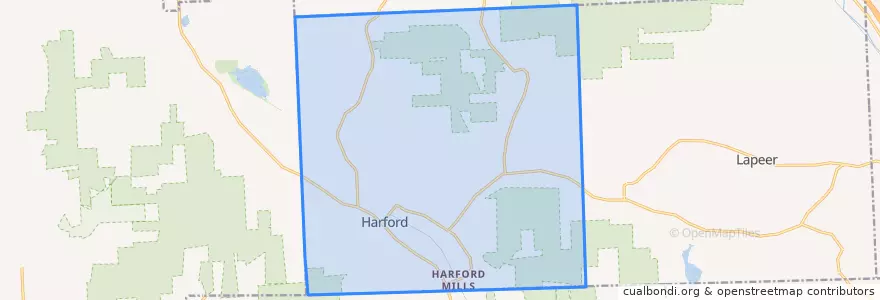 Mapa de ubicacion de Harford Town.