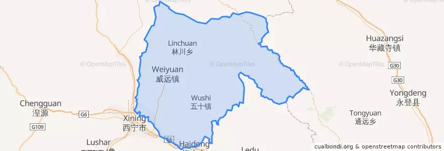 Mapa de ubicacion de དགོན་ལུང་ 互助土族自治县 Ping'an.
