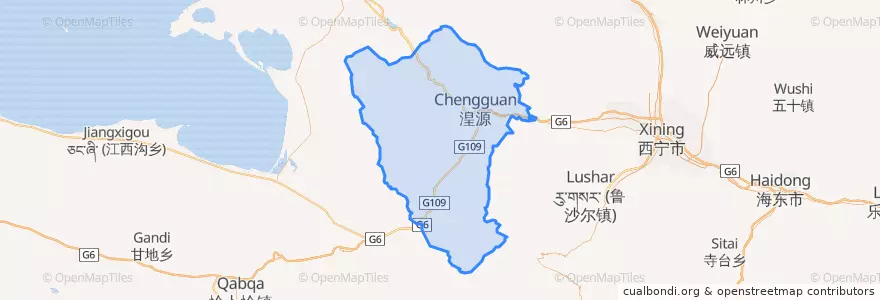 Mapa de ubicacion de སྟོང་སྐོར་ 湟源县.