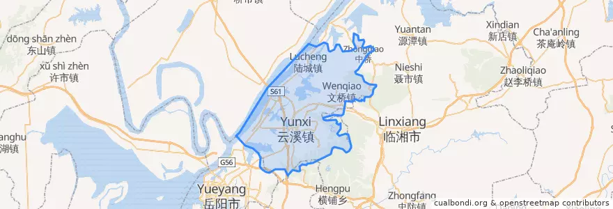 Mapa de ubicacion de 云溪区 (Yunxi).