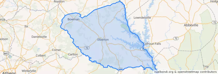 Mapa de ubicacion de Elbert County.