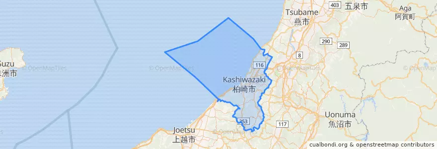 Mapa de ubicacion de 柏崎市.