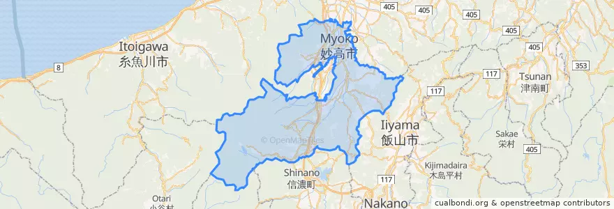 Mapa de ubicacion de 妙高市.