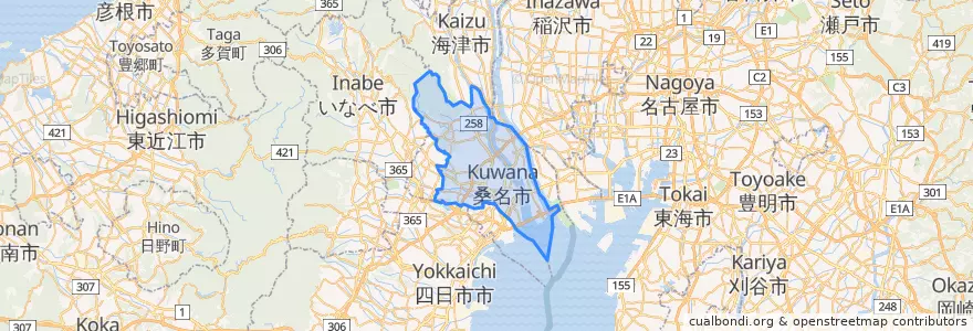 Mapa de ubicacion de 桑名市.