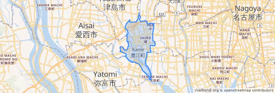 Mapa de ubicacion de 蟹江町.