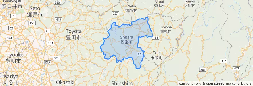 Mapa de ubicacion de 設楽町.