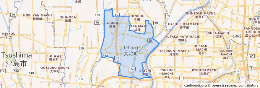 Mapa de ubicacion de Oharu.