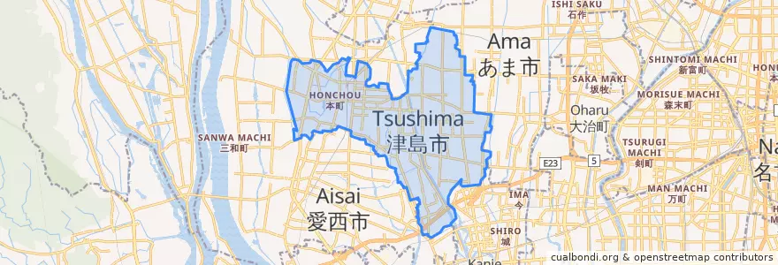 Mapa de ubicacion de 津島市.