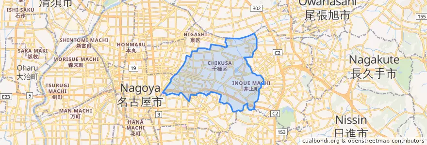 Mapa de ubicacion de 千種区.