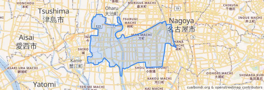 Mapa de ubicacion de Nakagawa Ward.