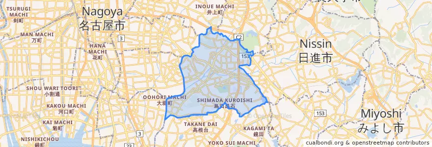 Mapa de ubicacion de 天白区.