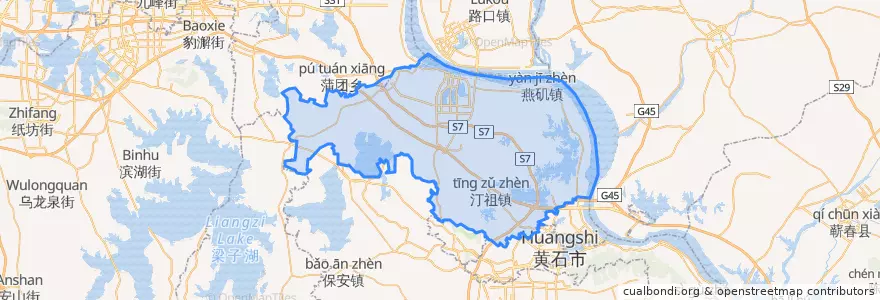 Mapa de ubicacion de 鄂城区.