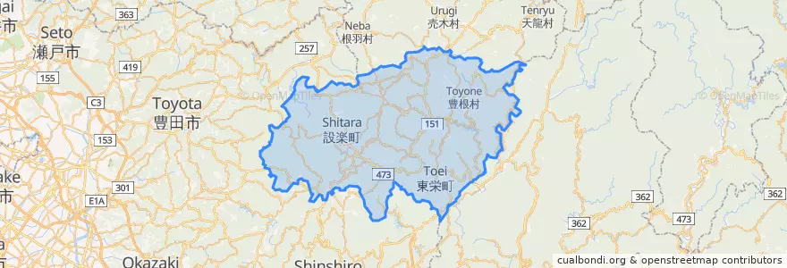 Mapa de ubicacion de Kitashitara County.