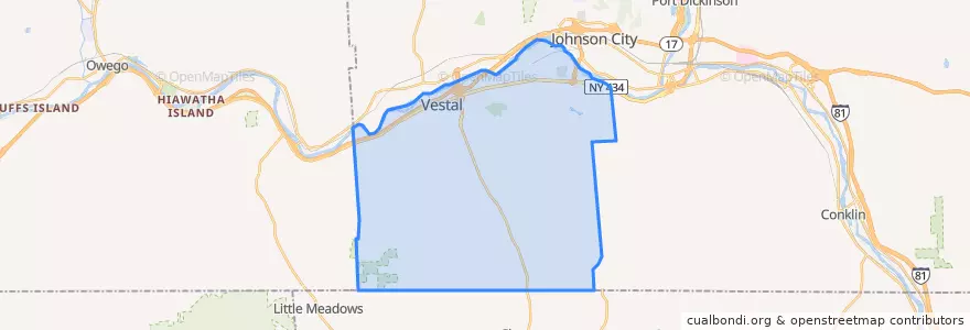 Mapa de ubicacion de Vestal Town.