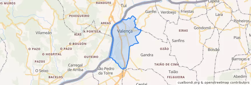 Mapa de ubicacion de Valença, Cristelo Covo e Arão.