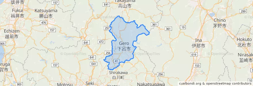 Mapa de ubicacion de 下呂市.