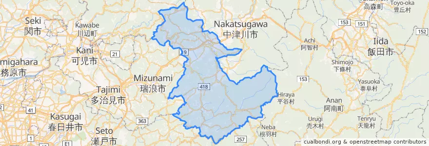 Mapa de ubicacion de 恵那市.