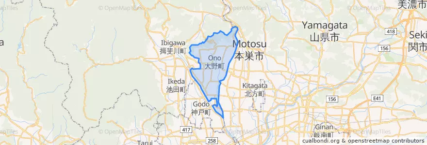 Mapa de ubicacion de 大野町.