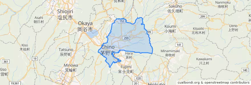 Mapa de ubicacion de 茅野市.