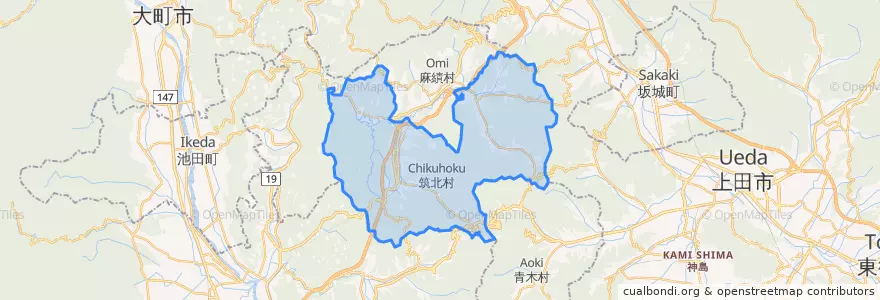 Mapa de ubicacion de 筑北村.