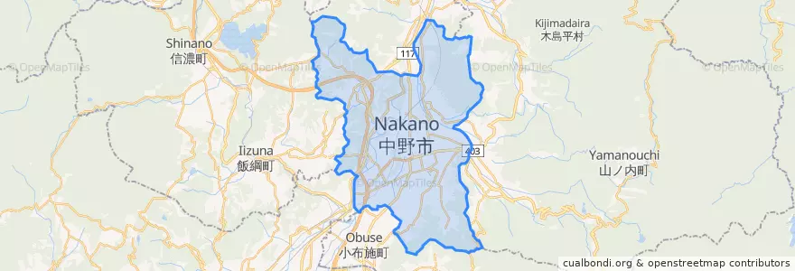 Mapa de ubicacion de 中野市.