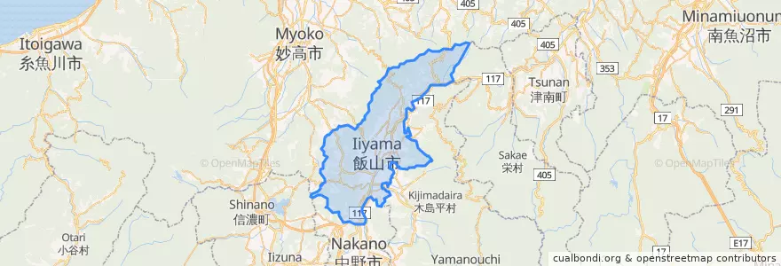 Mapa de ubicacion de 飯山市.