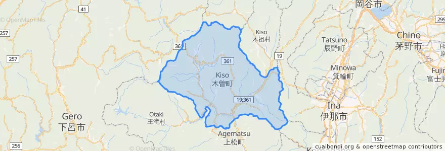 Mapa de ubicacion de 木曽町.
