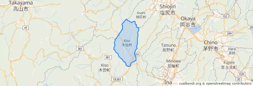 Mapa de ubicacion de 木祖村.