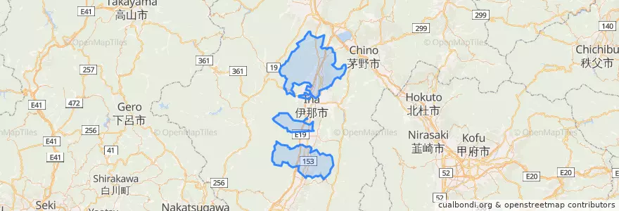 Mapa de ubicacion de 上伊那郡.