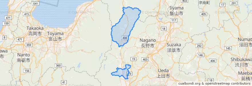 Mapa de ubicacion de 北安曇郡.
