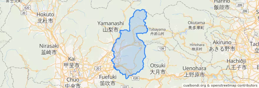 Mapa de ubicacion de 甲州市.