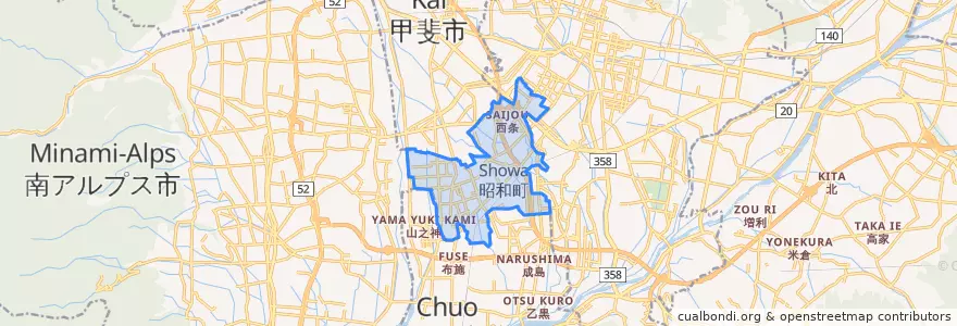 Mapa de ubicacion de 昭和町.