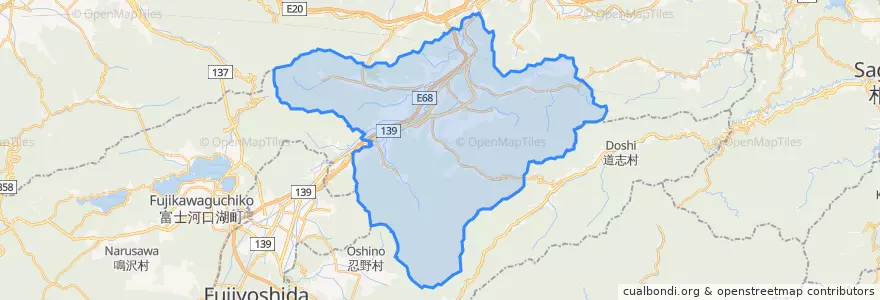 Mapa de ubicacion de 都留市.