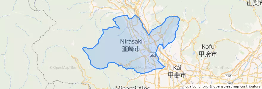 Mapa de ubicacion de 韮崎市.