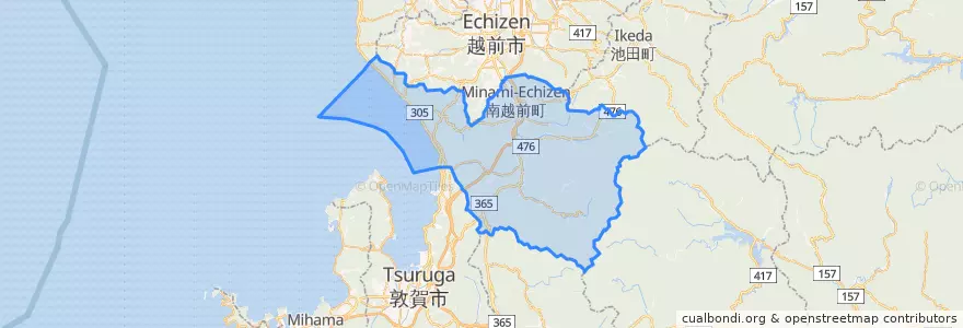 Mapa de ubicacion de 南越前町.